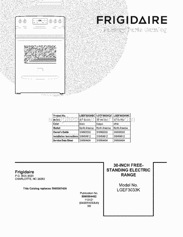 Frigidaire LGEF3033KQC Range Page C Diagram