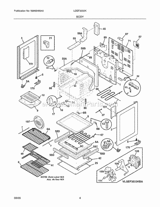 Frigidaire LGEF3033KWB Range Body Diagram