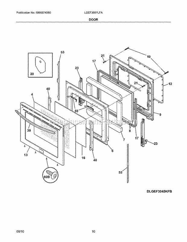 Frigidaire LGEF3057LFA Range Door Diagram