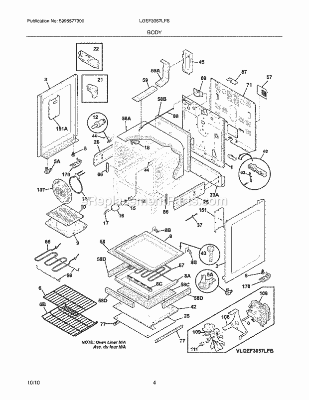 Frigidaire LGEF3057LFB Range Body Diagram