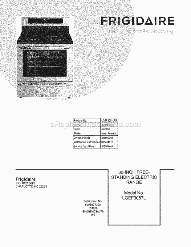 Frigidaire LGEF3057LFB Range Page C Diagram