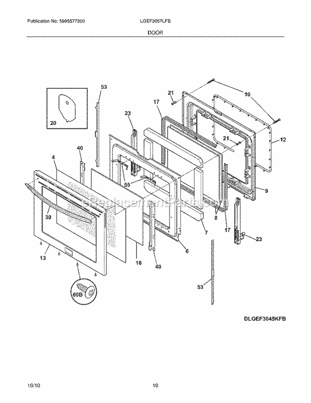 Frigidaire LGEF3057LFB Range Door Diagram