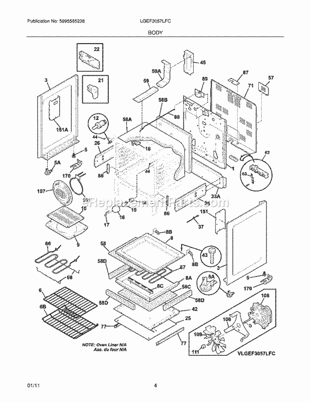 Frigidaire LGEF3057LFC Range Body Diagram