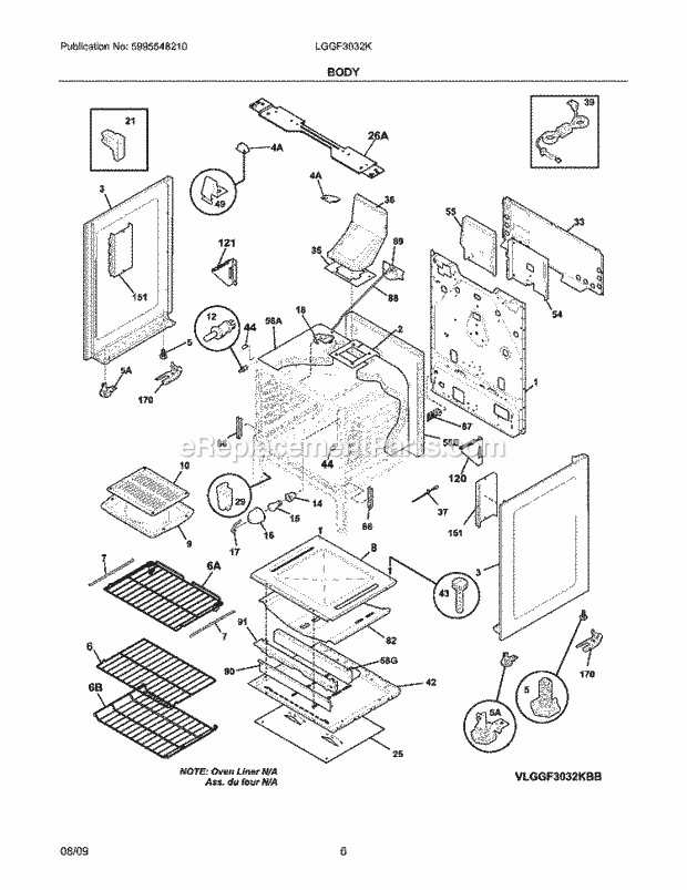 Frigidaire LGGF3032KBB Range Body Diagram