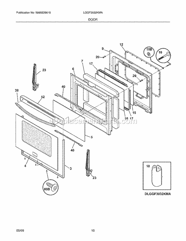 Frigidaire LGGF3032KMA Range Door Diagram