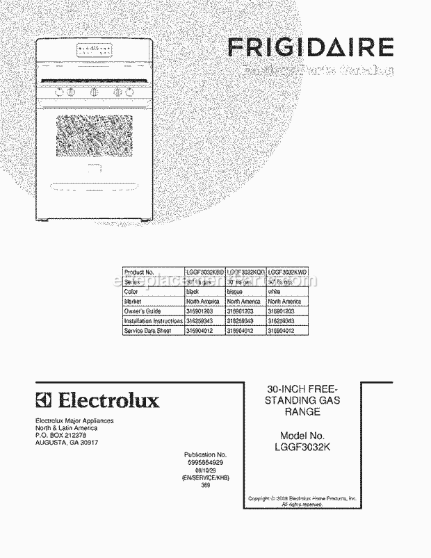 Frigidaire LGGF3032KQD Range Page D Diagram