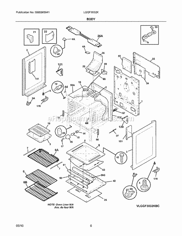 Frigidaire LGGF3032KQG Range Body Diagram