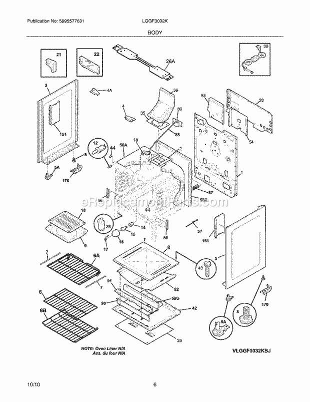 Frigidaire LGGF3032KQJ Range Body Diagram