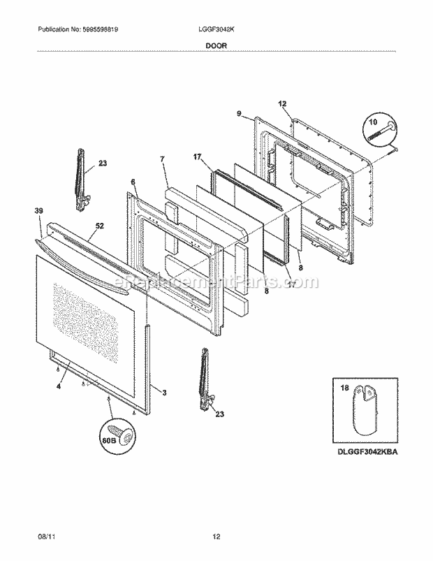 Frigidaire LGGF3042KBA Range Door Diagram