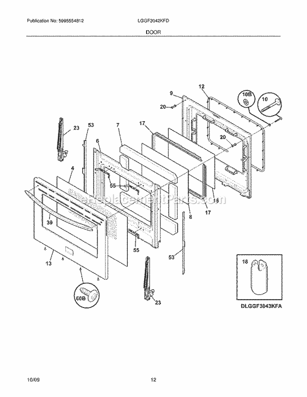 Frigidaire LGGF3042KFD Range Door Diagram