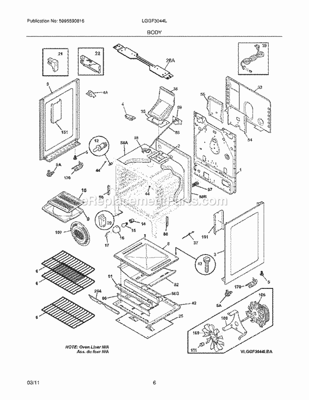 Frigidaire LGGF3044LQA Range Body Diagram