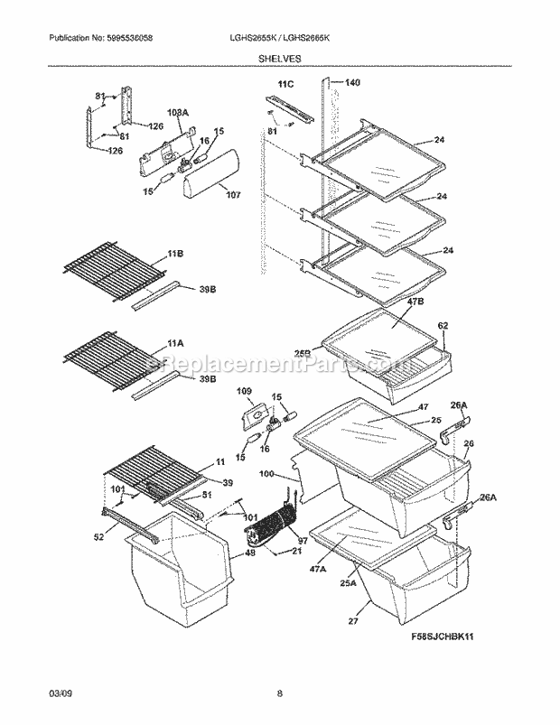 Frigidaire LGHS2655KE0 Refrigerator Shelves Diagram