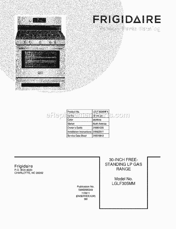 Frigidaire LGLF305MMFA Range Page D Diagram