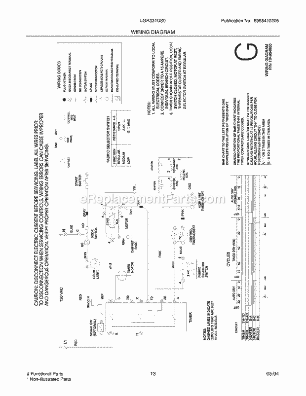 Frigidaire LGR331DS0 Residential Dryer Page G Diagram