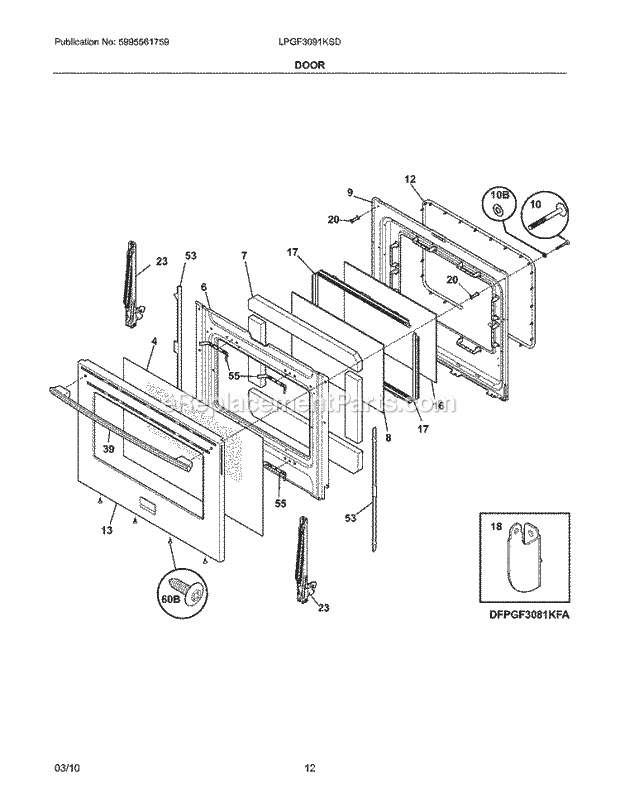 Frigidaire LPGF3091KSD Range Door Diagram