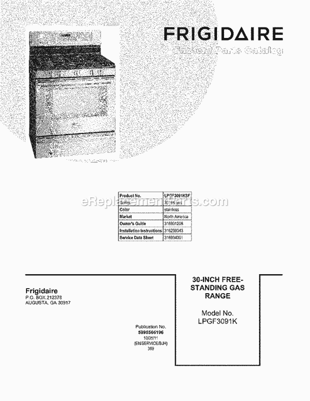 Frigidaire LPGF3091KSF Range Page D Diagram