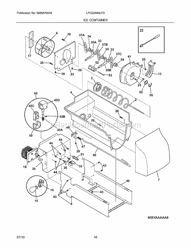 Frigidaire LPUS2686LF0 Refrigerator Ice Container Diagram