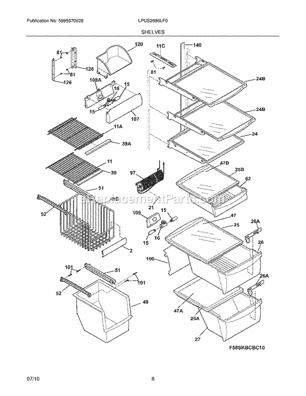 Frigidaire LPUS2686LF0 Refrigerator Shelves Diagram