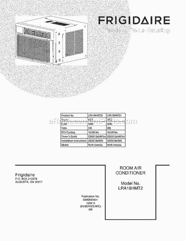 Frigidaire LRA18HMT20 Air Conditioner Page B Diagram