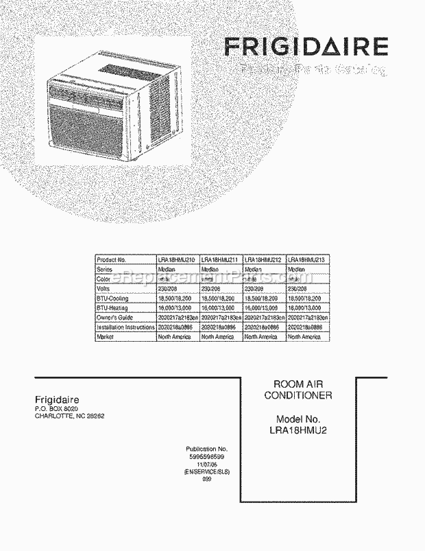 Frigidaire LRA18HMU210 Room Air Conditioner Page B Diagram
