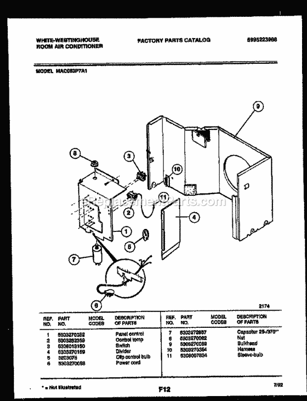 Frigidaire MAC053P7A1 Wwh(V1) / Room Air Conditioner Electrical Parts Diagram