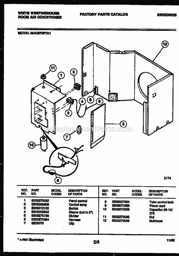 Frigidaire MAC073P7A1 Wwh(V1) / Room Air Conditioner Electrical Parts Diagram