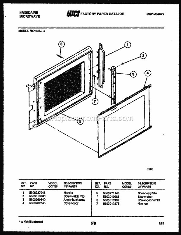 Frigidaire MC1355L5 Table Top Microwave Door Parts Diagram