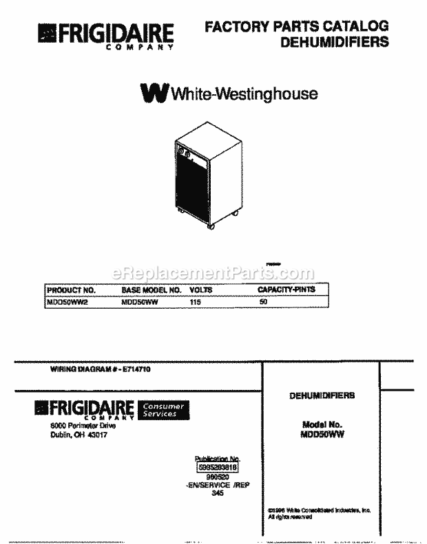 Frigidaire MDD50WW2 Wwh(V0) / Dehumidifier Page B Diagram