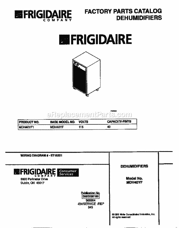 Frigidaire MDH40YF1 Frigidaire Dehumidifier Page B Diagram