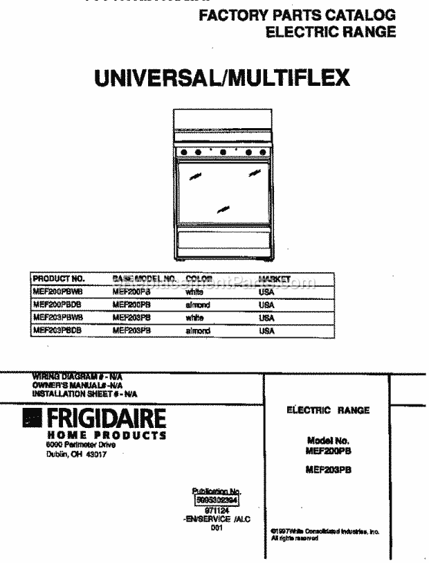Frigidaire MEF203PBDB Frg(V3) / Electric Range Page B Diagram