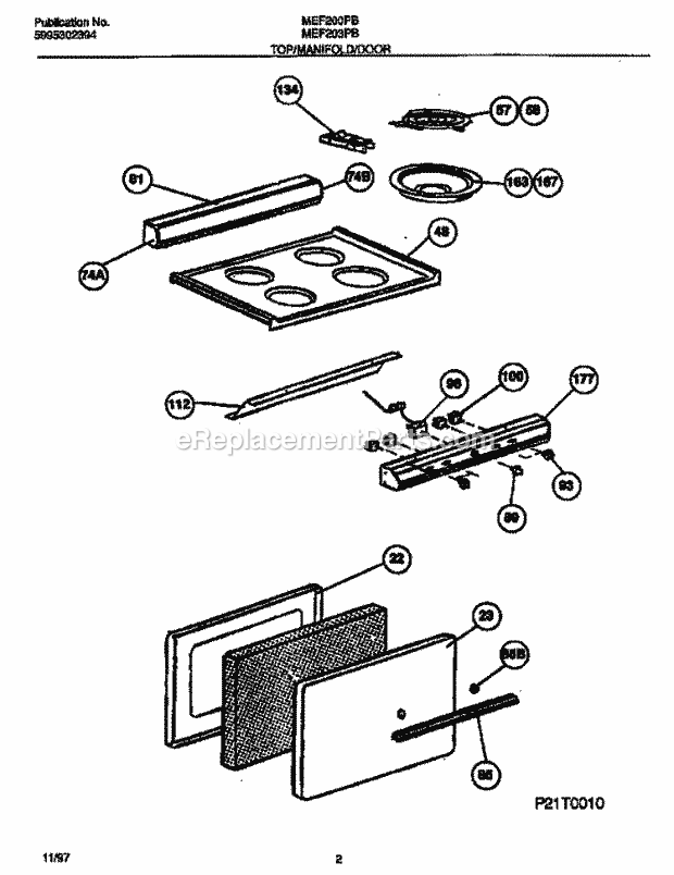 Frigidaire MEF203PBWB Frg(V4) / Electric Range Top / Manifold / Door Diagram