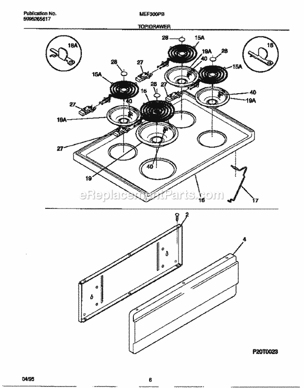 Frigidaire MEF300PBWB Wwh(V3) / Electric Range Top / Drawer Diagram