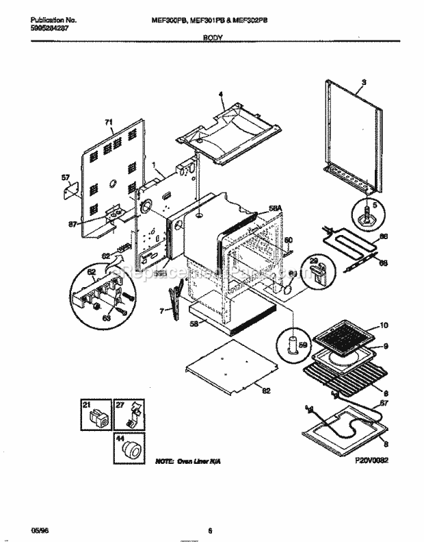 Frigidaire MEF300PBWD Kel(V14) / Electric Range Body Diagram