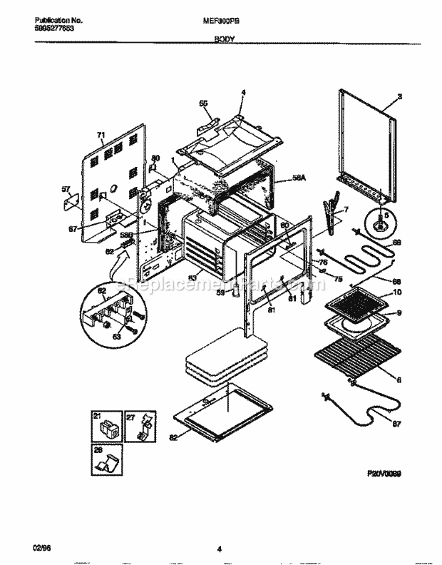 Frigidaire MEF300PBWF Frg(V2) / Electric Range Body Diagram