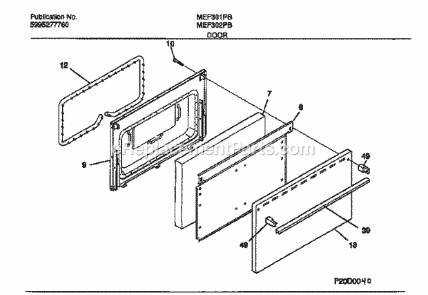 Frigidaire MEF301PBDG Frg(V1) / Electric Range Door Diagram