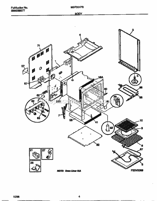 Frigidaire MEF301PBWH Frg(V2) / Electric Range Body Diagram