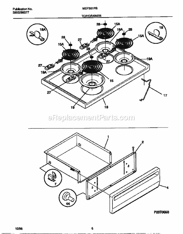 Frigidaire MEF301PBWH Frg(V2) / Electric Range Top / Drawer Diagram