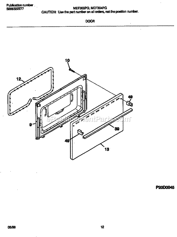 Frigidaire MEF303PGDC Frg(V1) / Electric Range Door Diagram