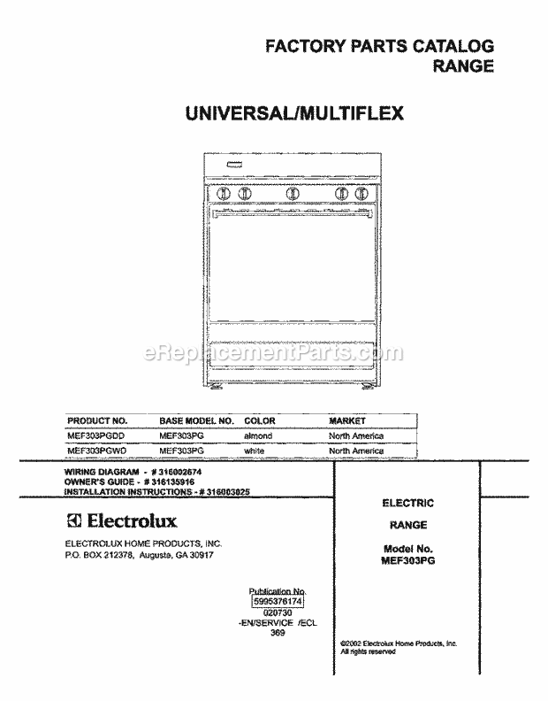 Frigidaire MEF303PGDD Universal/Electric Range Page C Diagram