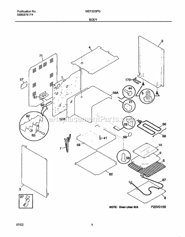 Frigidaire MEF303PGWD Universal/Electric Range Body Diagram