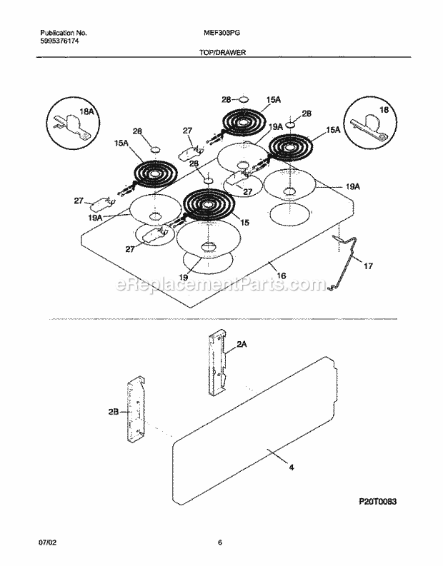 Frigidaire MEF303PGWD Universal/Electric Range Top / Drawer Diagram