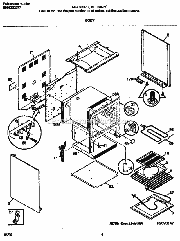 Frigidaire MEF304PGDD Freestanding, Electric Frigidaire/Elec Range Body Diagram