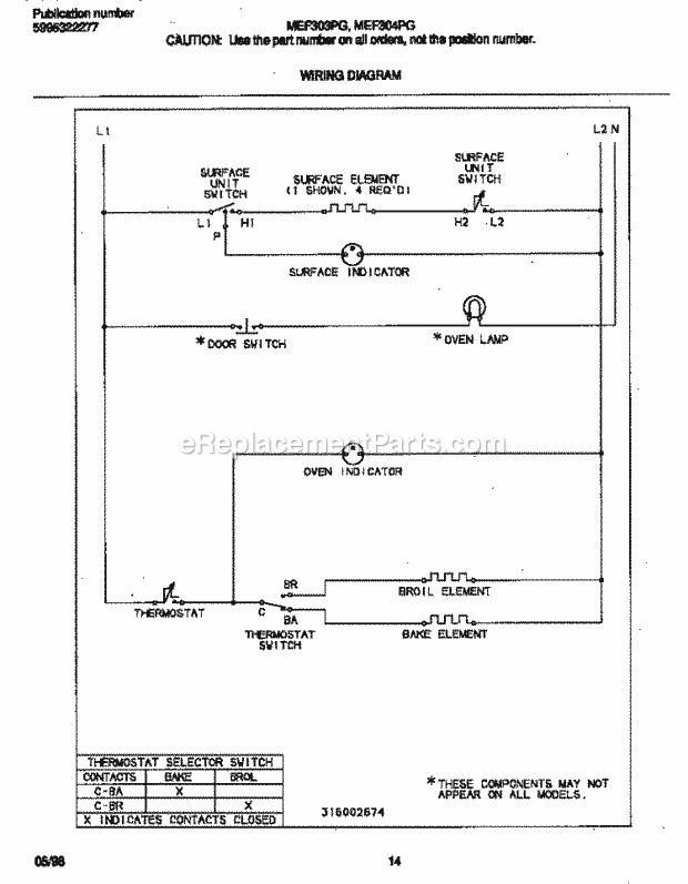 Frigidaire MEF304PGDD Freestanding, Electric Frigidaire/Elec Range Page F Diagram