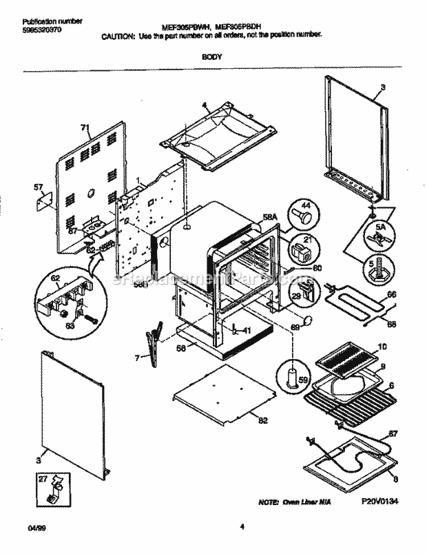 Frigidaire MEF305PBDK Frg(V2) / Electric Range Body Diagram