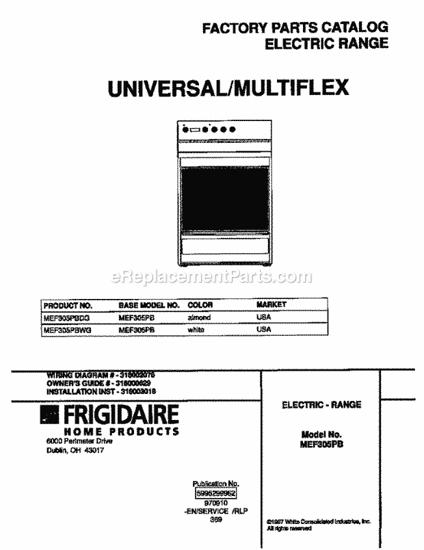 Frigidaire MEF305PBWG Frg(V2) / Electric Range Page C Diagram