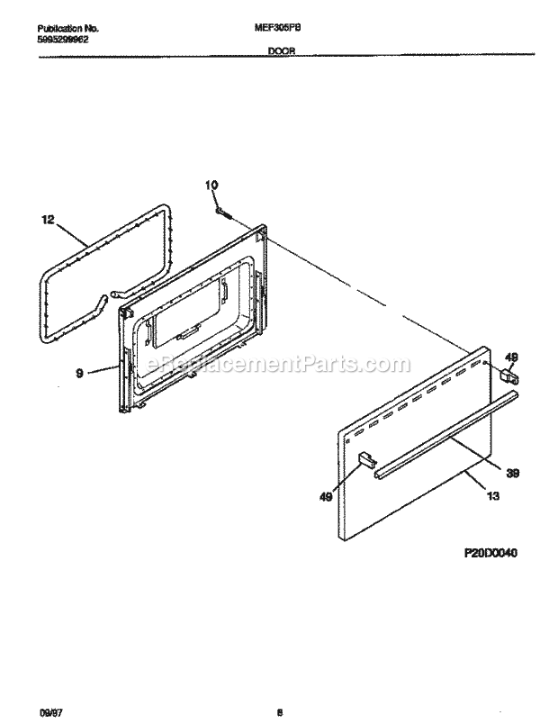 Frigidaire MEF305PBWG Frg(V2) / Electric Range Door Diagram