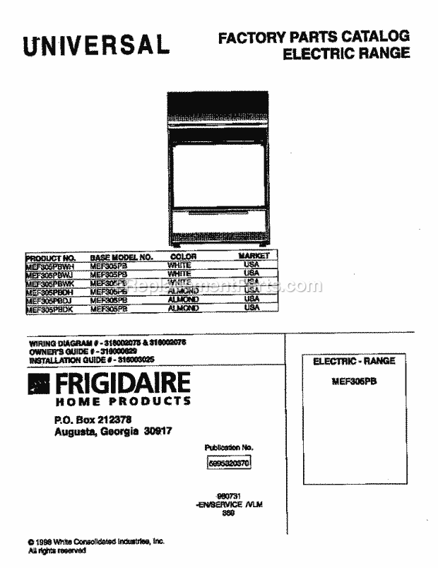 Frigidaire MEF305PBWK Frg(V5) / Electric Range Page C Diagram