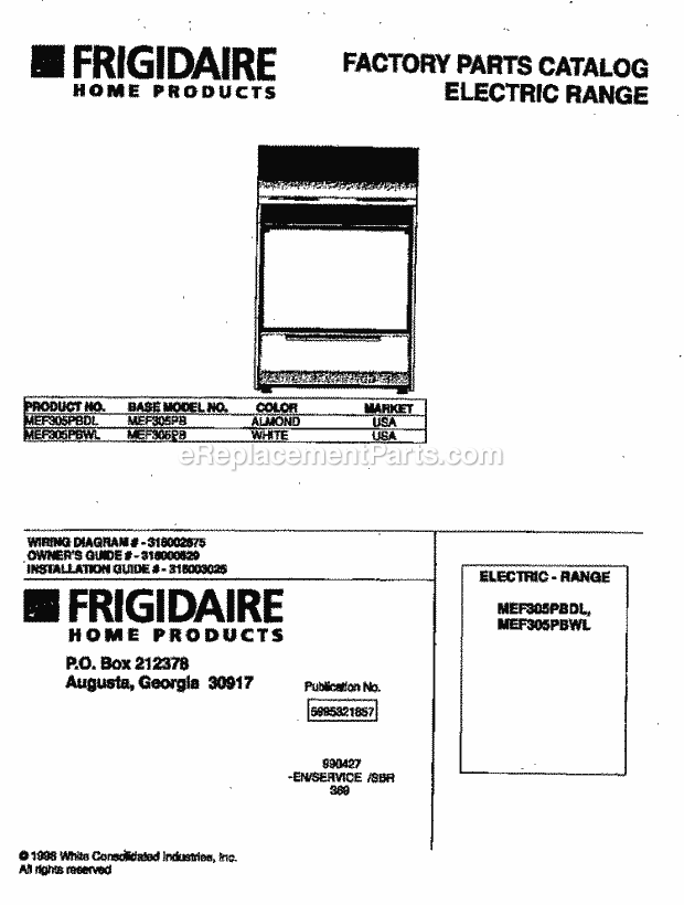 Frigidaire MEF305PBWL Freestanding, Electric Universal/Elec Range Page C Diagram