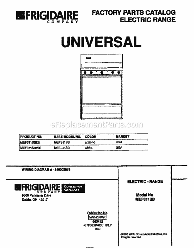 Frigidaire MEF311SBDE Frg(V1) / Electric Range Page C Diagram