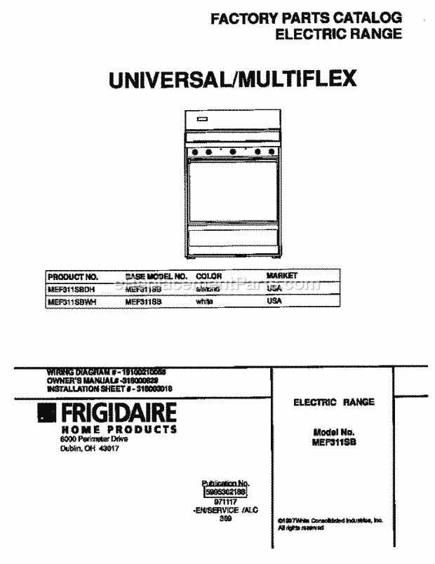 Frigidaire MEF311SBDH Frg(V1) / Electric Range Page C Diagram